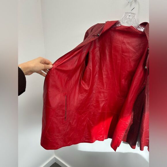 Kircilar Reversible Red Plaid Leather Coat Hooded Lightweight Size S - Picture 13 of 14